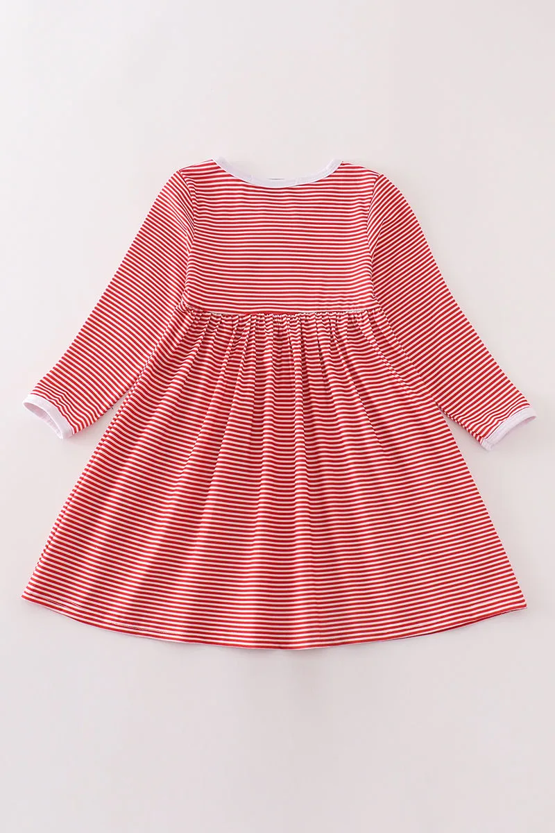 Red Stripe Cheer Team Embroidery Dress