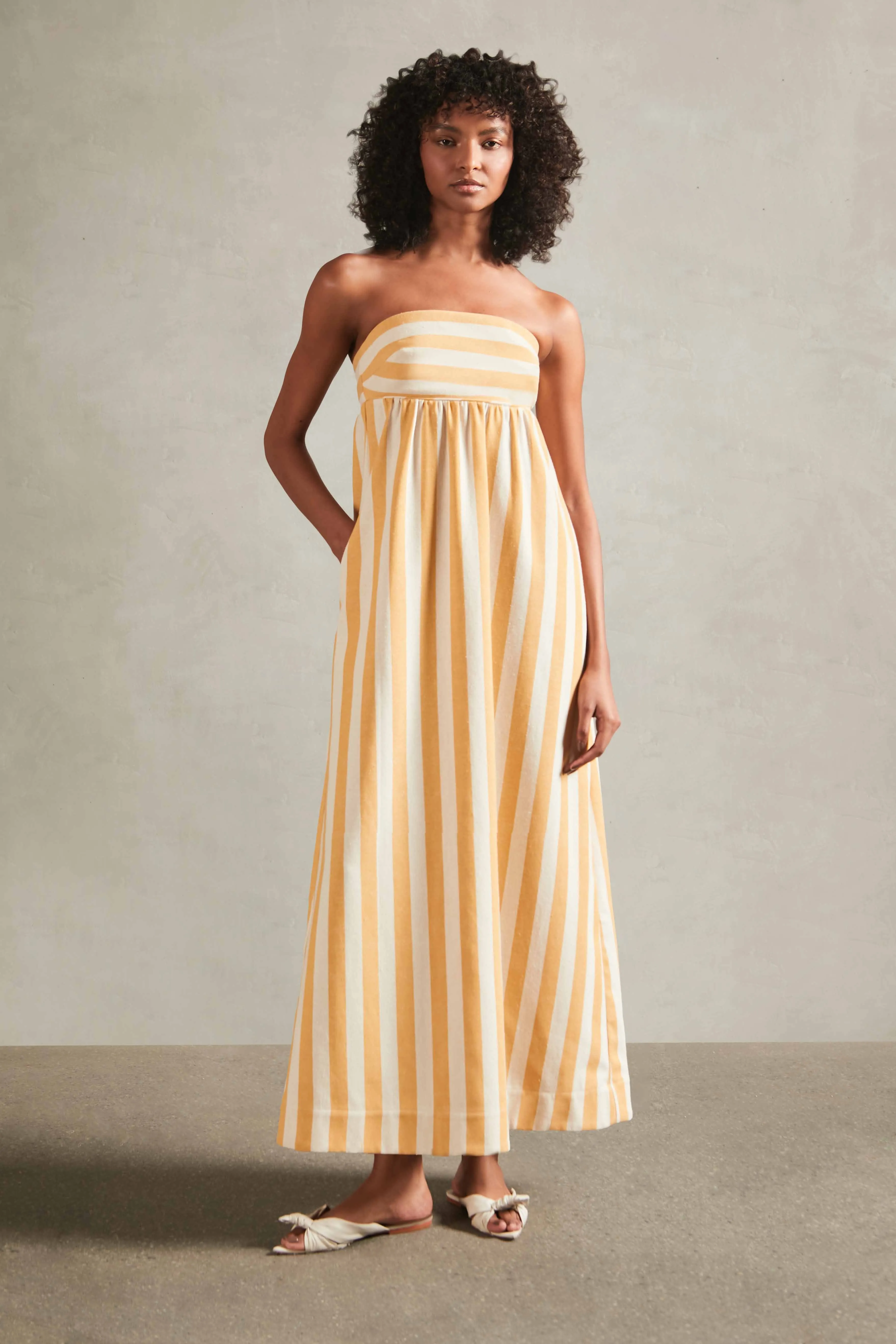 Riviera Striped Strapless Long Dress