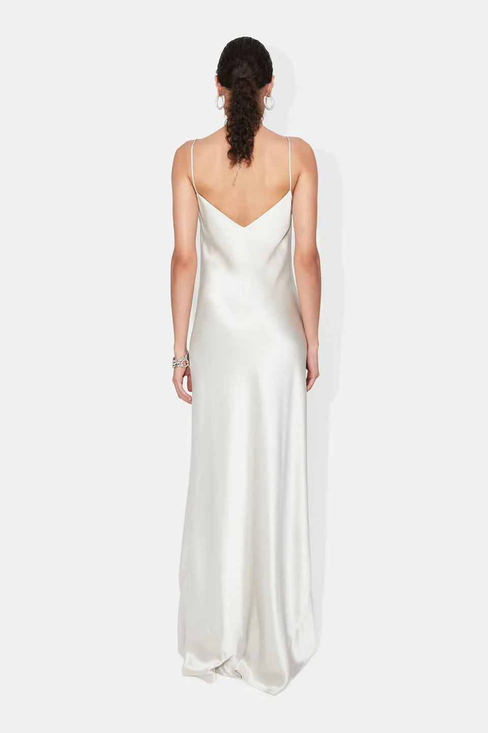 Satin V Neck Slip Dress - Platinum