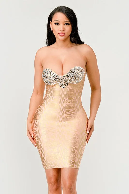 Sequins & Beads Strapless Dress