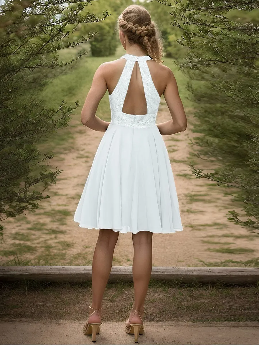 Short Lace Halter Neck Backless Chiffon Homecoming Dress