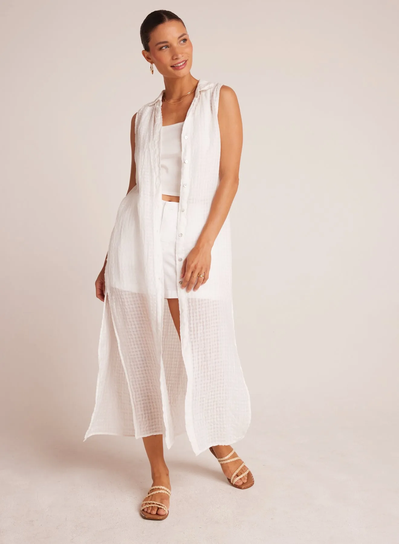 Side Slit Duster Dress - White