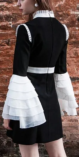 'Sincerity' Black & White Ruffle Dress