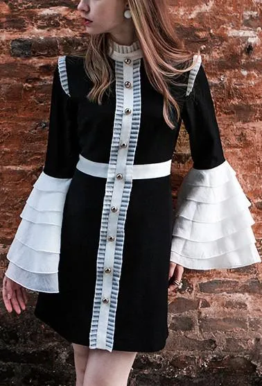 'Sincerity' Black & White Ruffle Dress