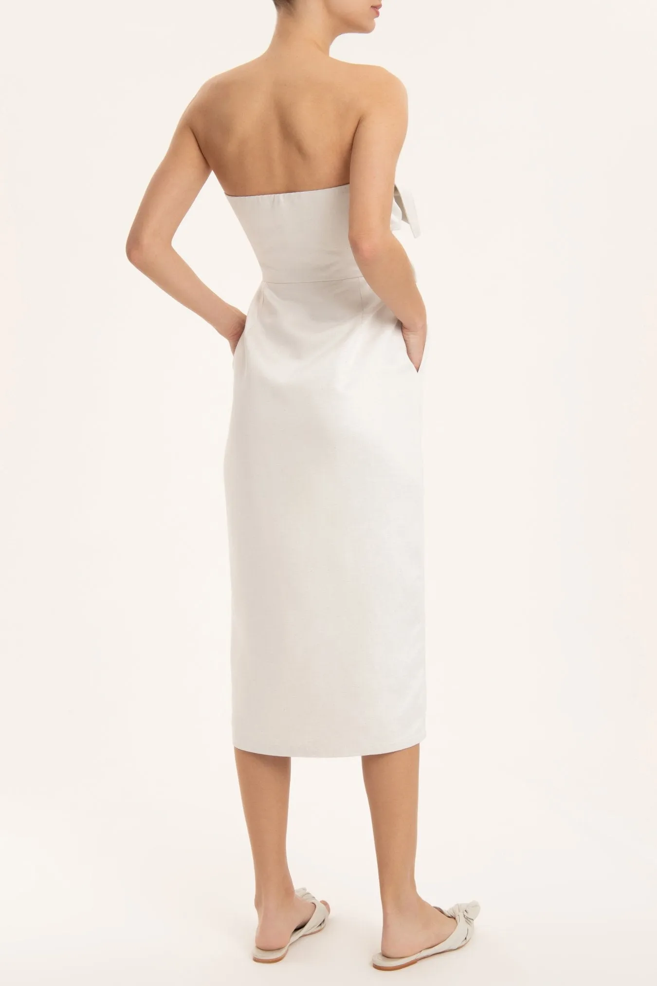 Solid Strapless Midi Dress With Double Knot