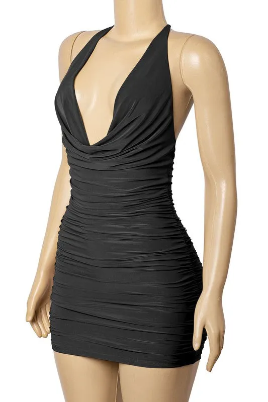 Stacys Elegant Black Halter Dress for Evening Occasions