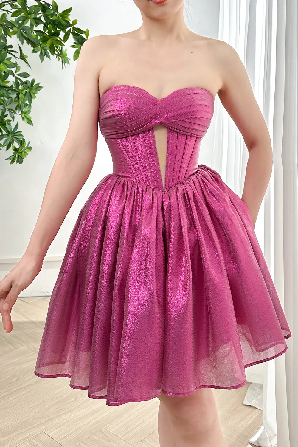 Strapless Corset Sweetheart Fuchsia Dress