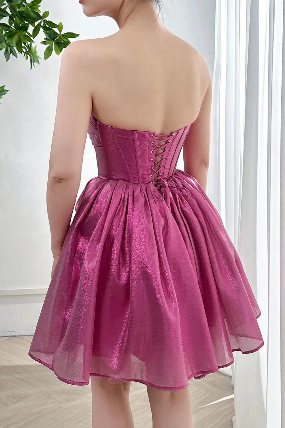 Strapless Corset Sweetheart Fuchsia Dress