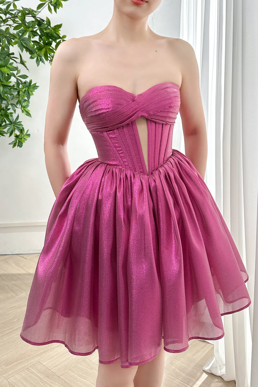 Strapless Corset Sweetheart Fuchsia Dress