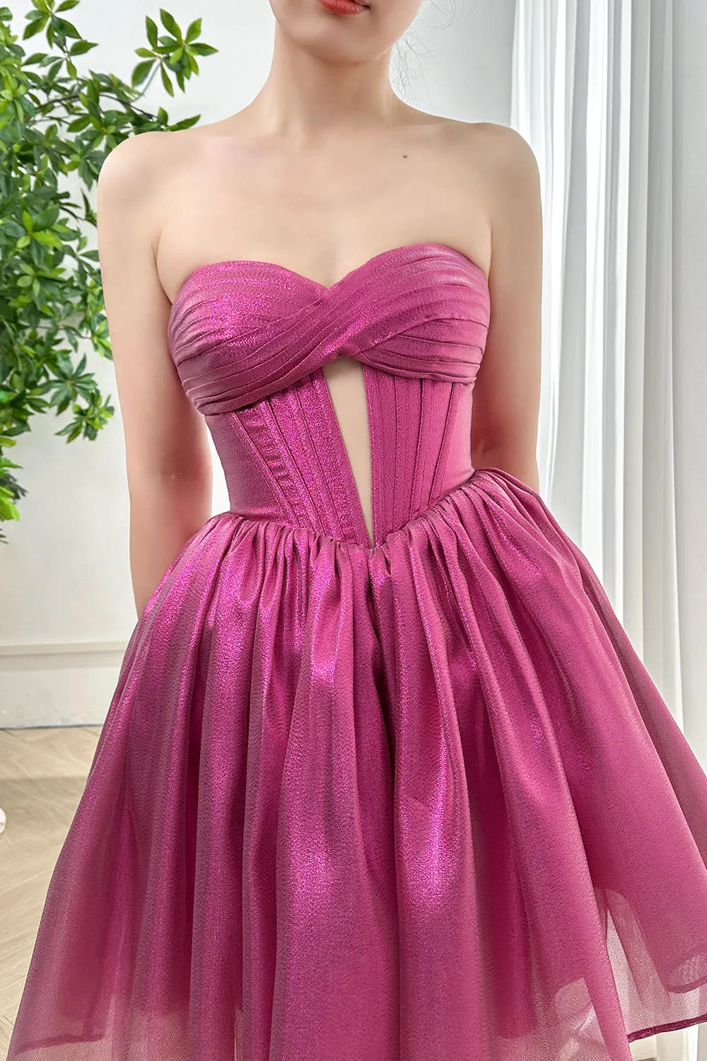 Strapless Corset Sweetheart Fuchsia Dress