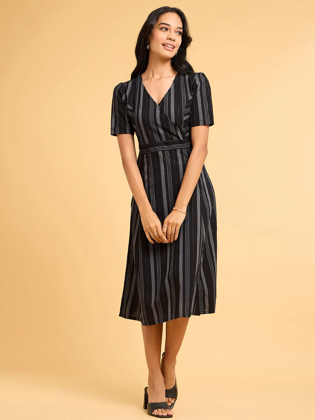 Summer Serenade Striped Black Dress