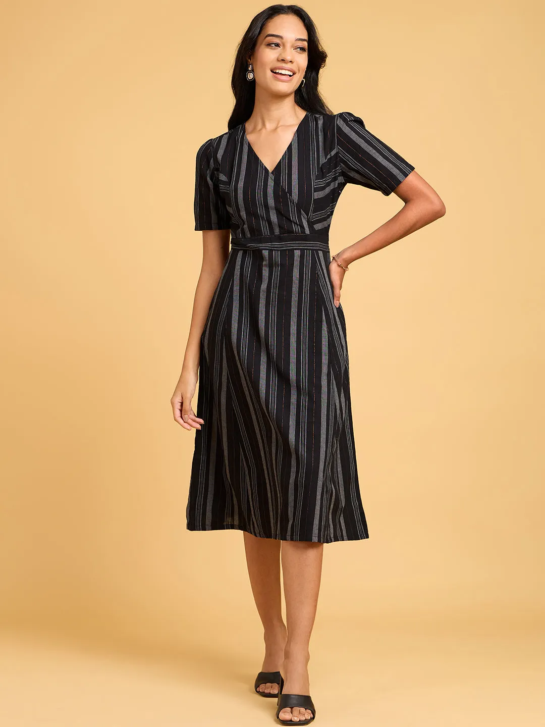 Summer Serenade Striped Black Dress