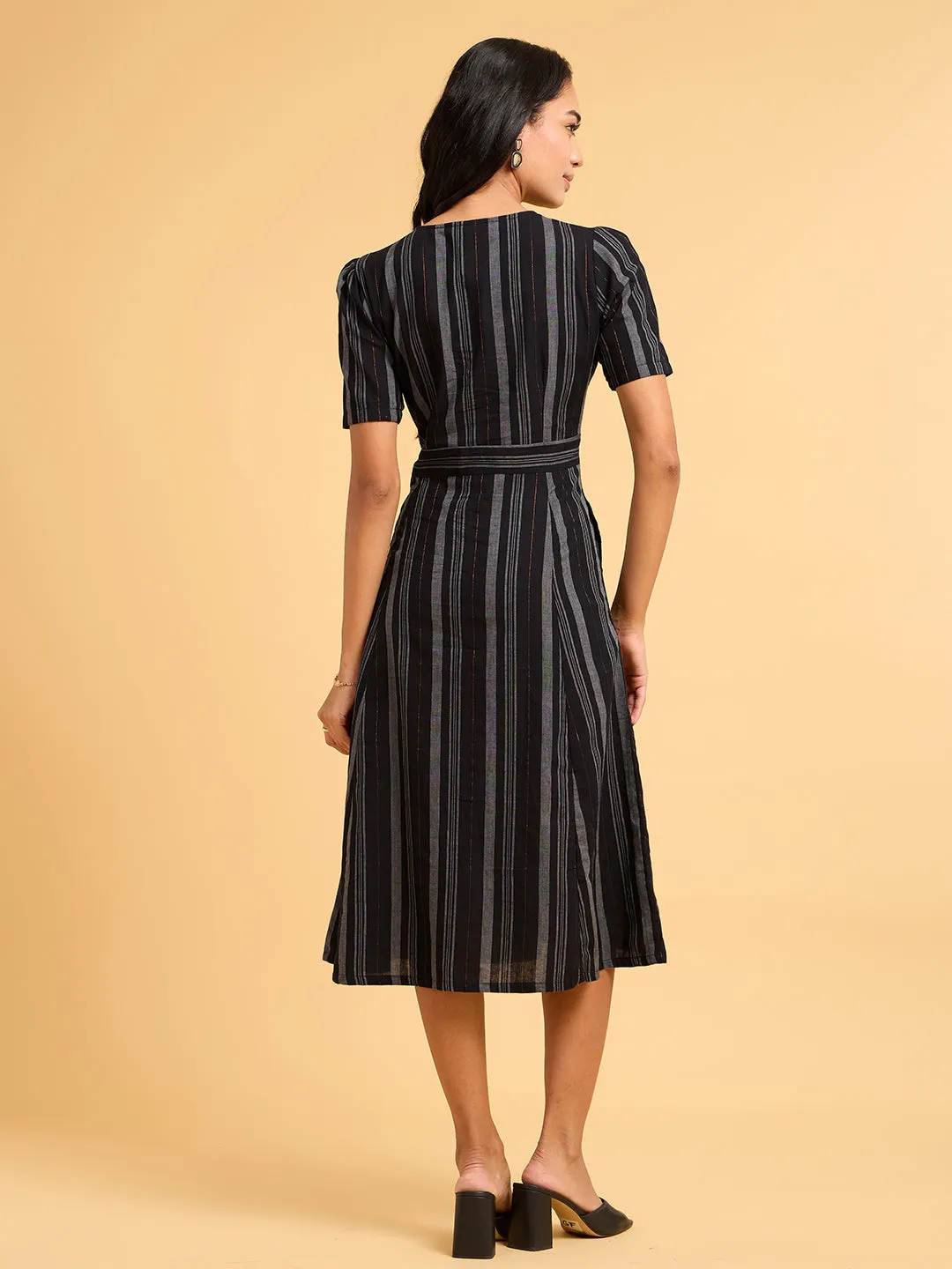 Summer Serenade Striped Black Dress