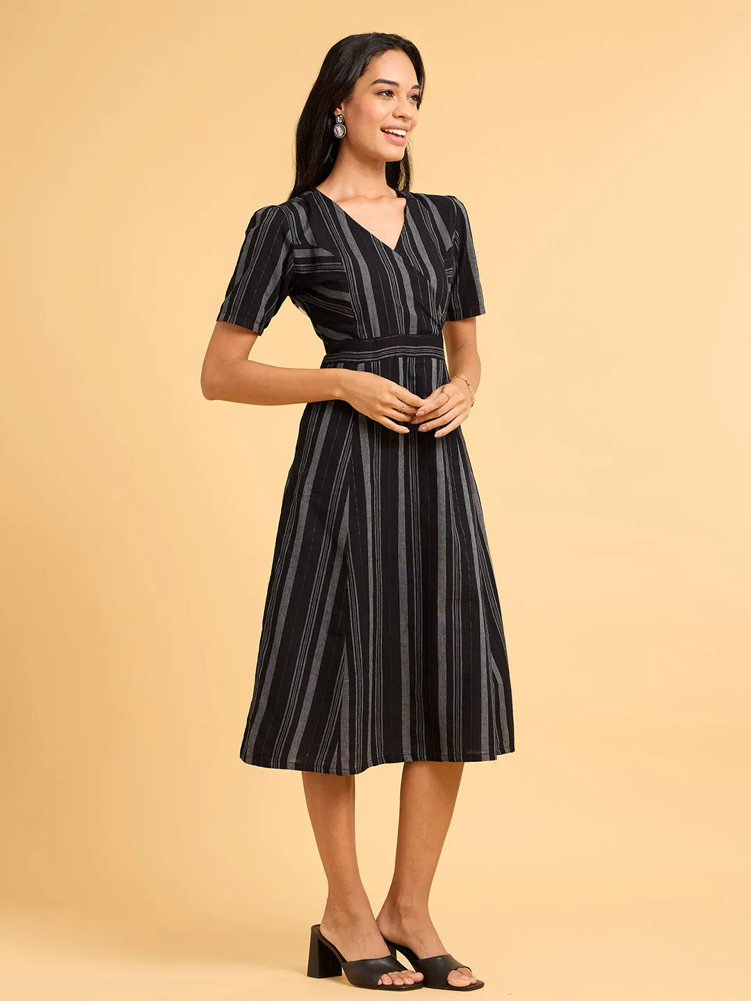 Summer Serenade Striped Black Dress