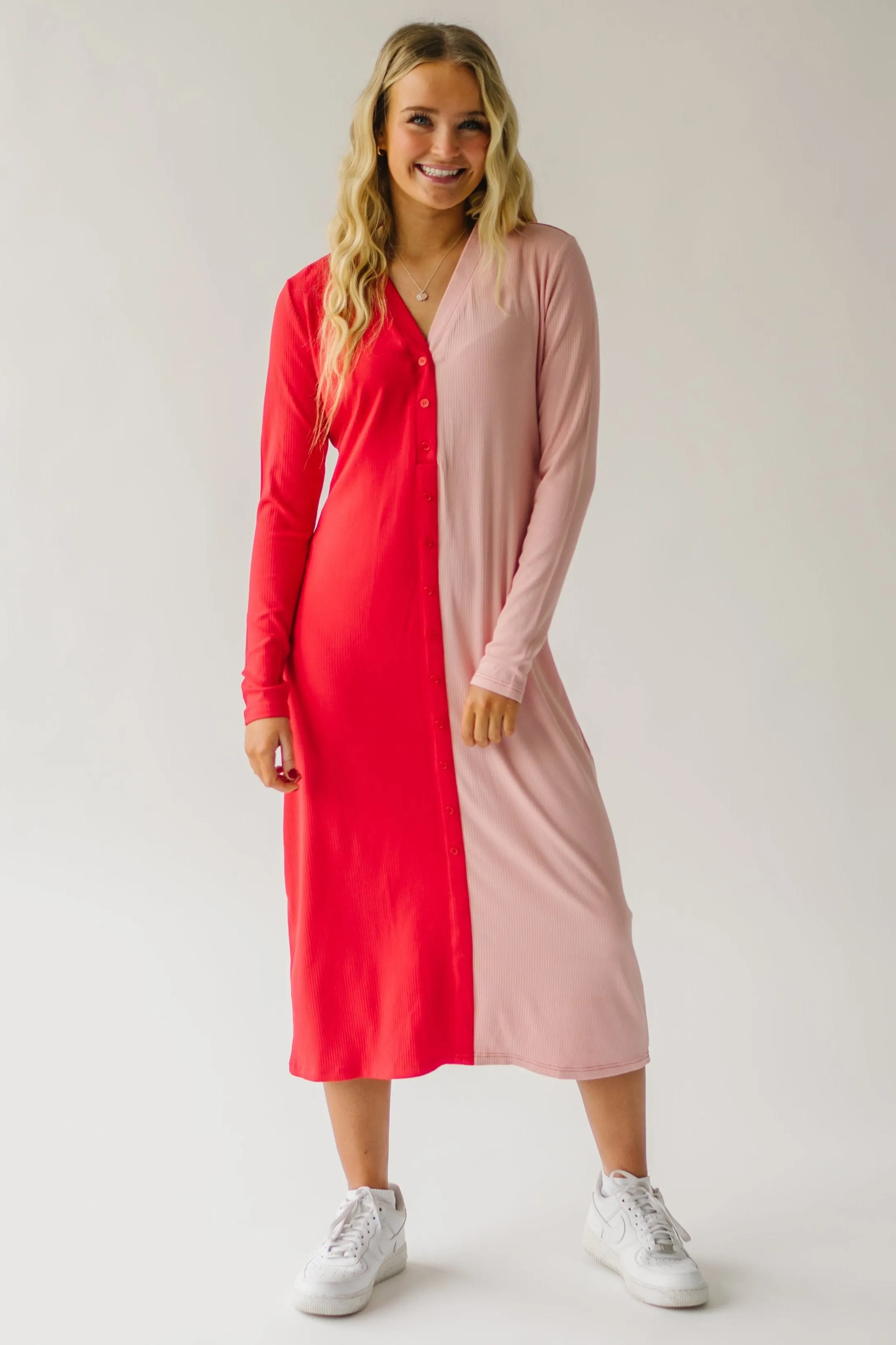 The Cupid Colorblock Dress in Pink   Red