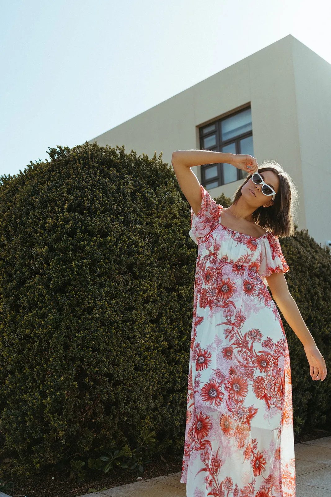 The Foreman Puff Sleeve Maxi Dress in Red Floral