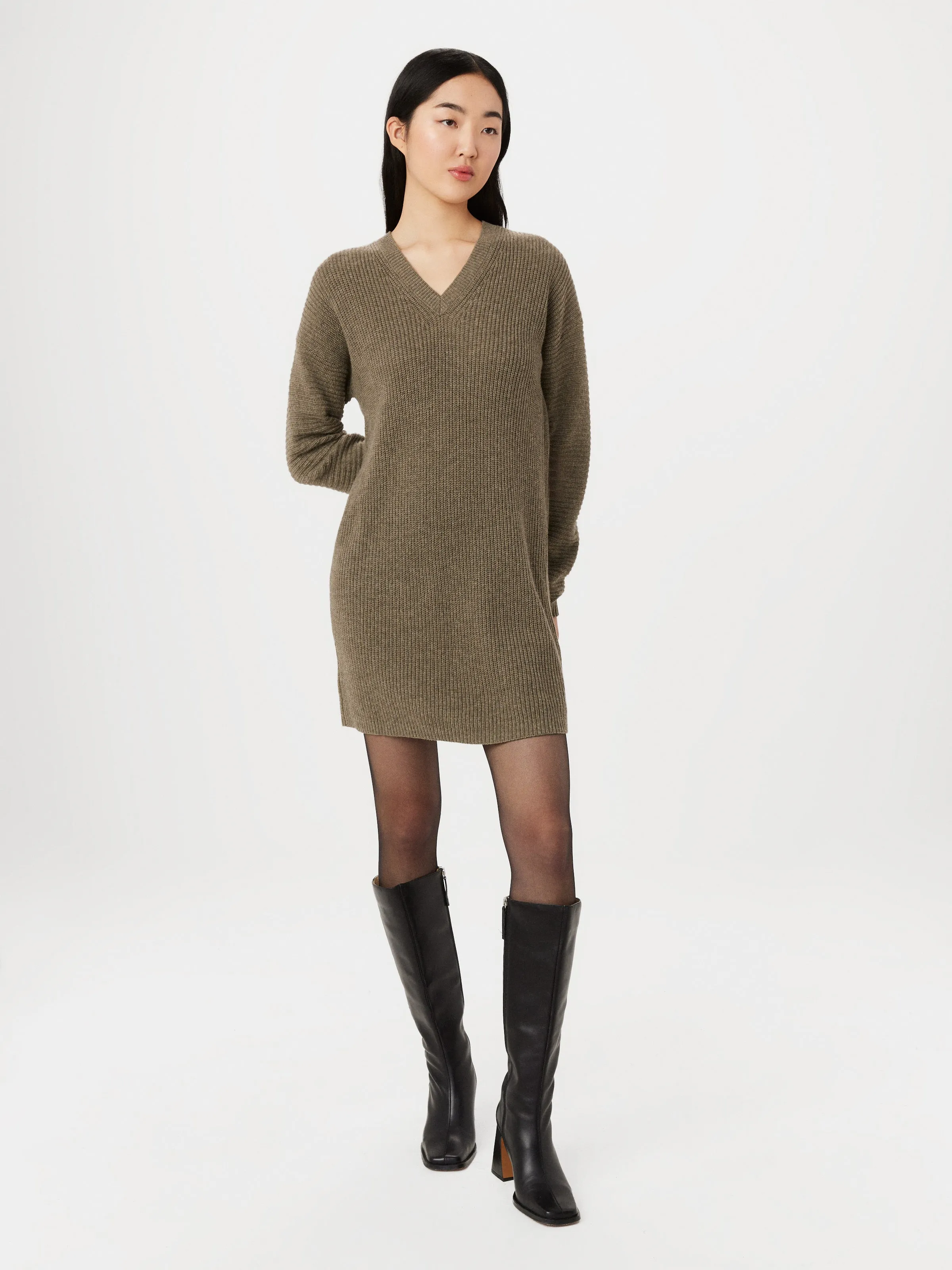 The V Neck Sweater Dress in Taupe