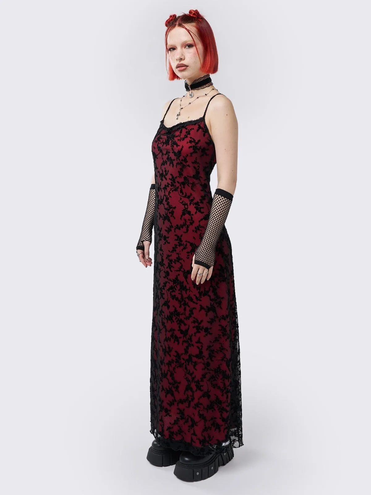 Titania Red Mesh Maxi Dress