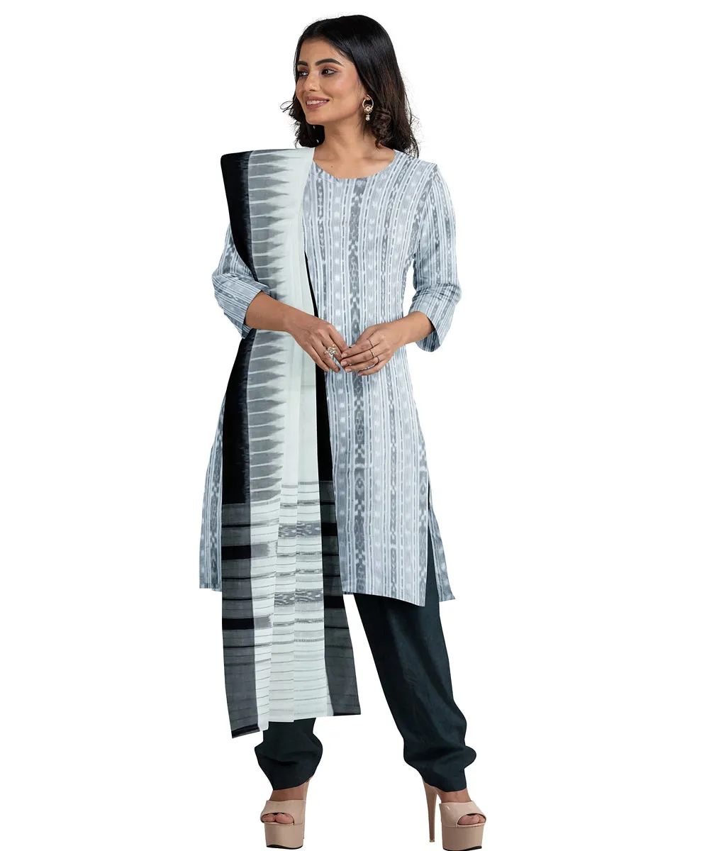 White black handwoven cotton nuapatna dress material