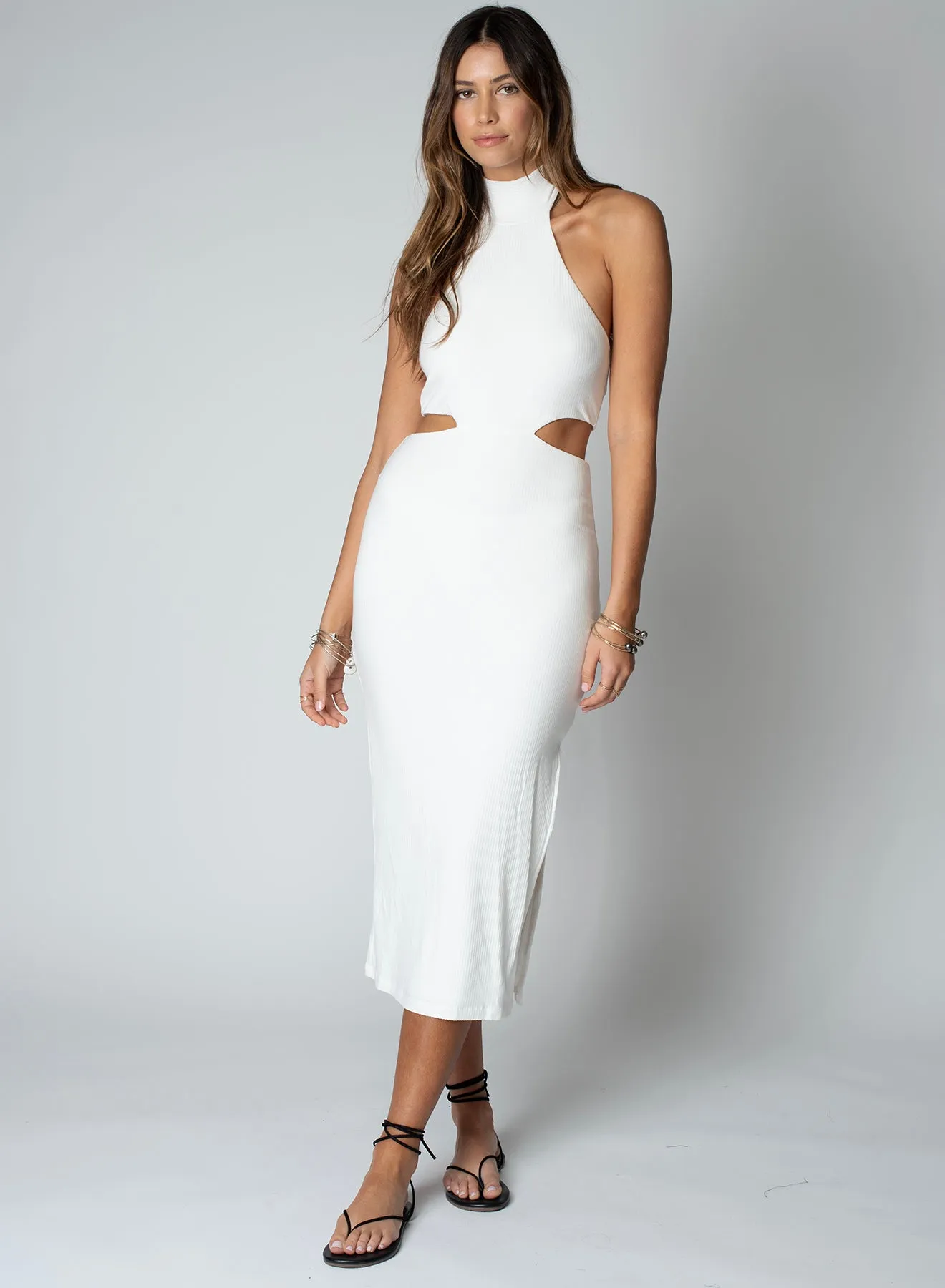 WIDE RIB HALTER CUT AWAY DRESS